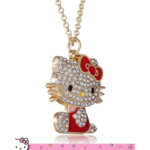 Officially Licensed Hello Kitty Jewelry - Gold Tone Enamel Pendant Necklace 16" - Picture 5 of 6